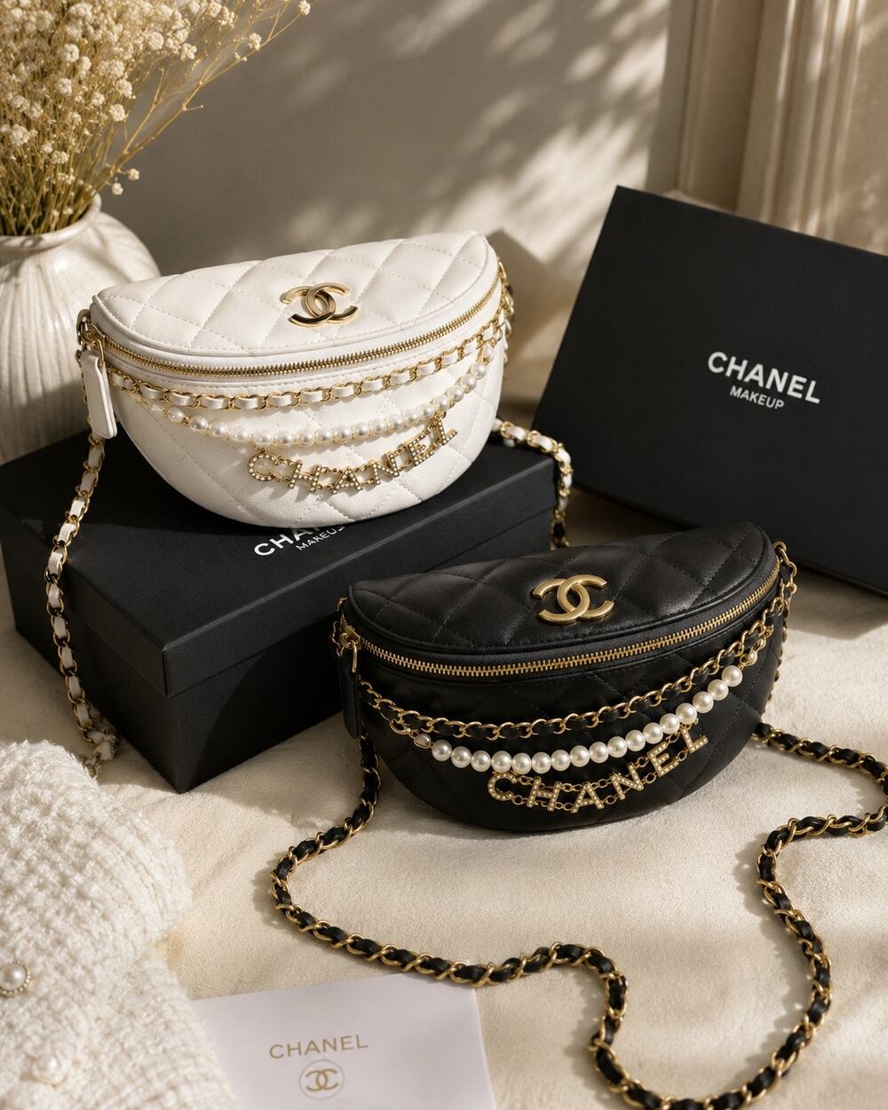 Luxury Pearl Accent Quilted Crossbody Bag – Black | GWP Edition